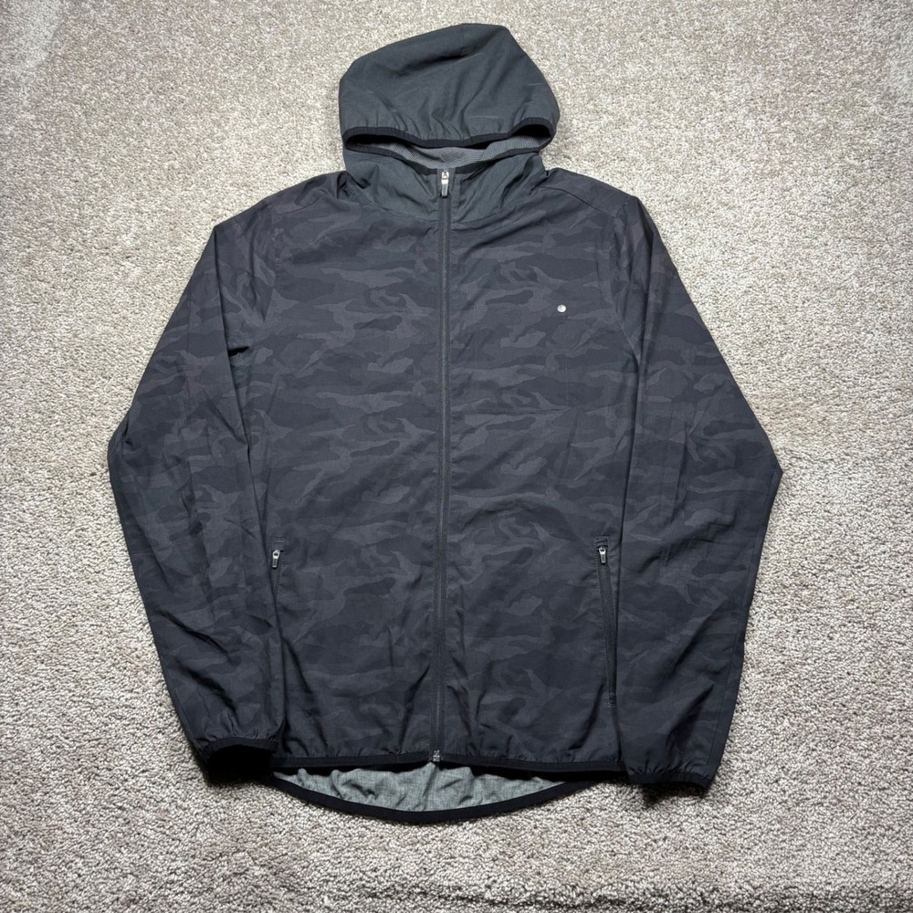 Vuori Womens Outdoor Trainer Shell Jacket Black Camo Hooded Full Zip Large